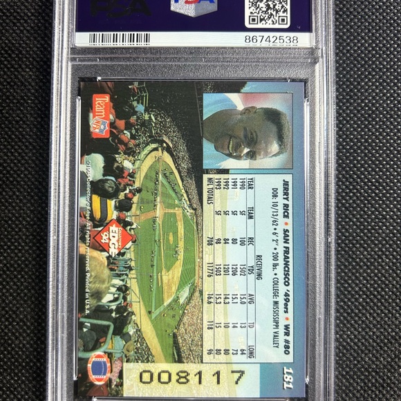 1994 Collectors Edge Silver Insert Jerry Rice Psa 9 Mint San Francisco 49ers - Picture 2 of 2